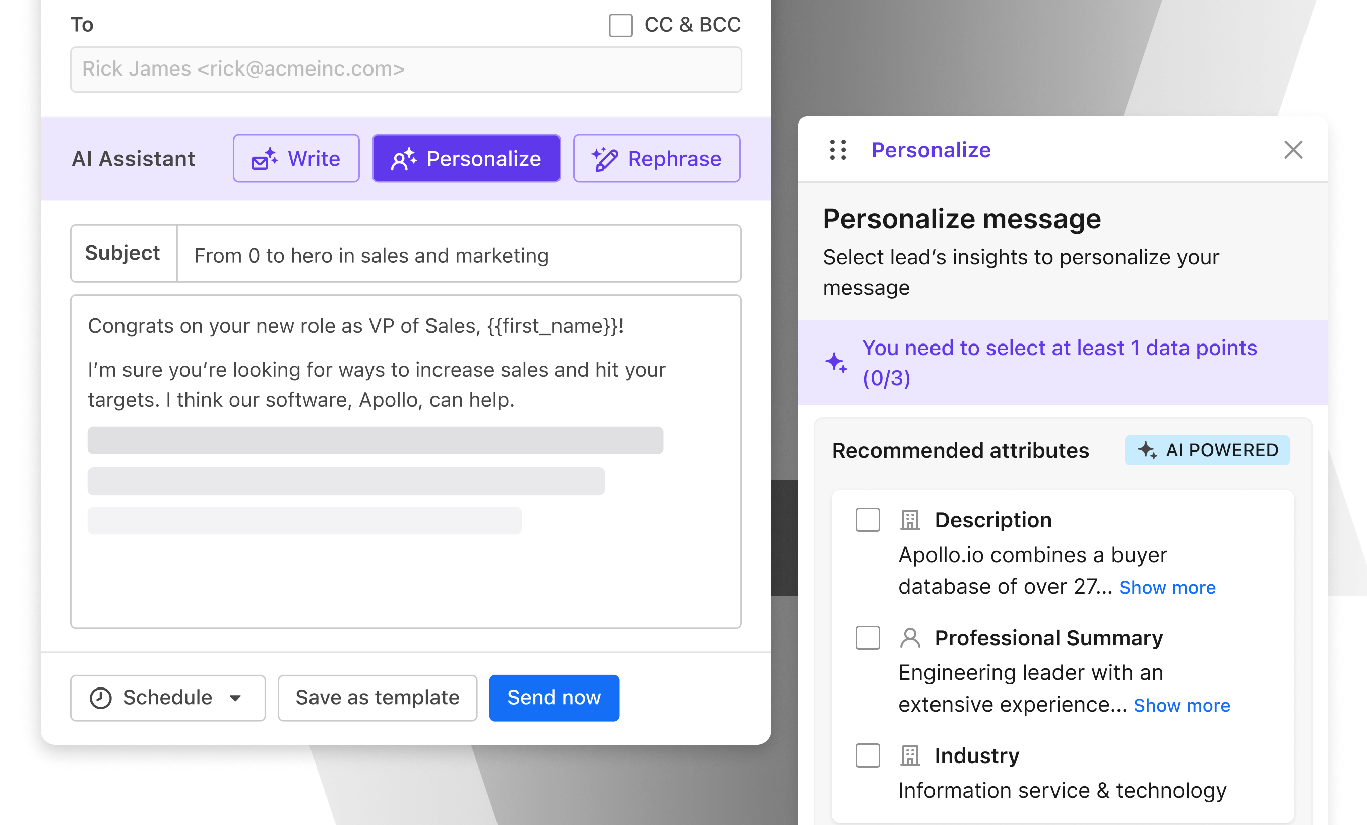 Screenshot showing AI sales assistant
