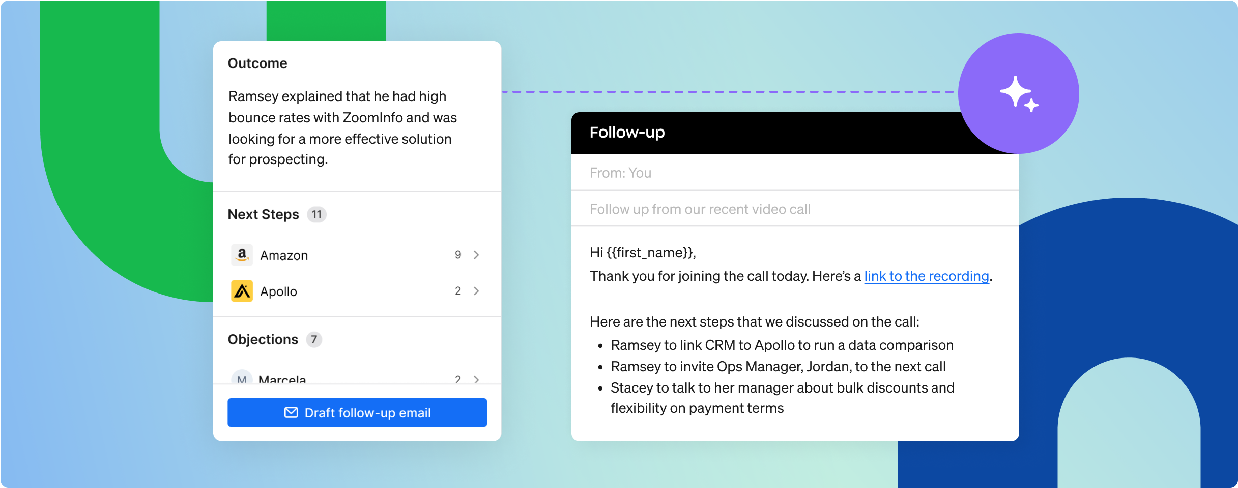 Screenshot demonstrating Auto-drafted follow-up emails