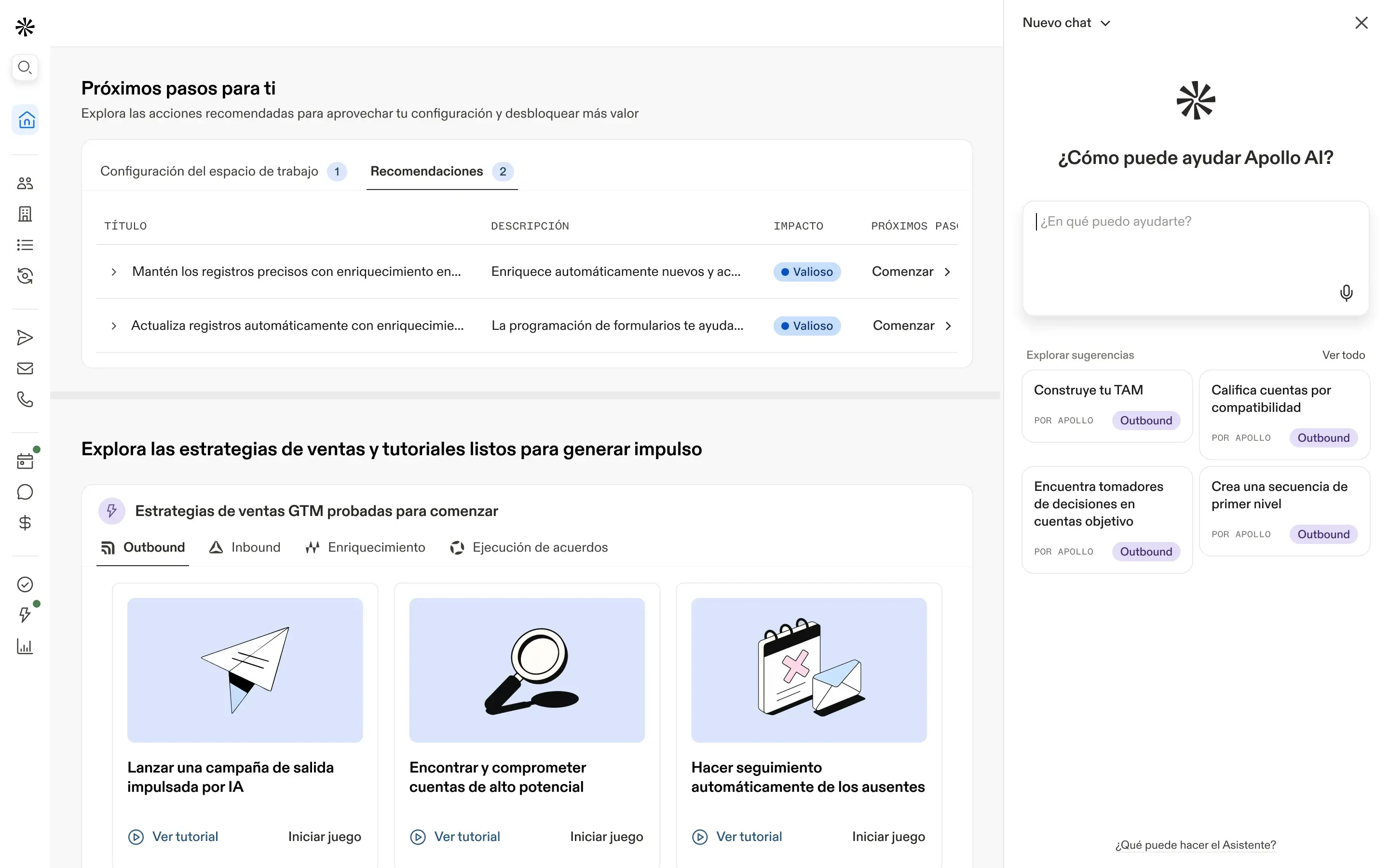 Vista previa difuminada de la página principal de la plataforma de ventas Apollo.io