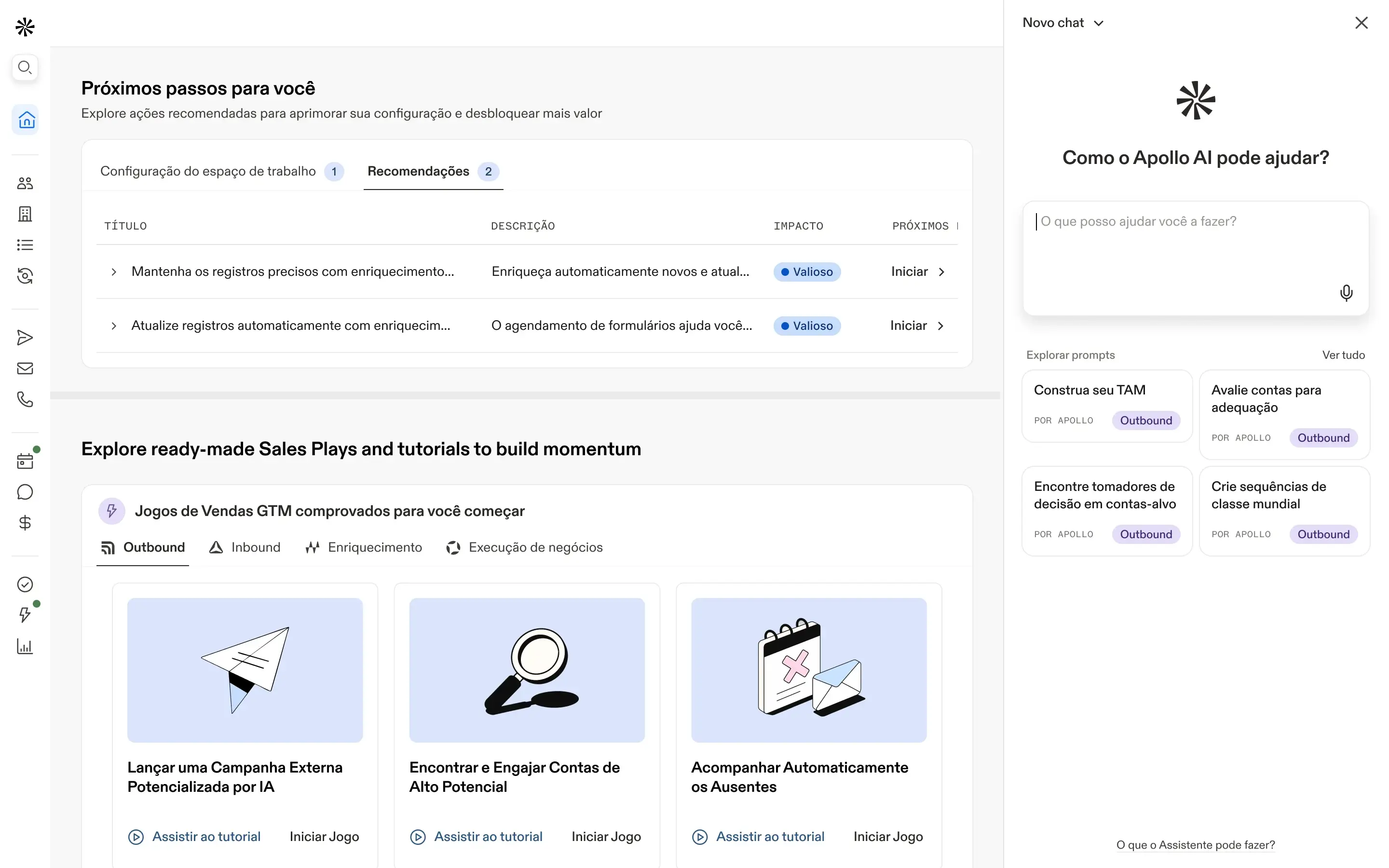 Pré-visualização desfocada da página principal da plataforma de vendas Apollo.io