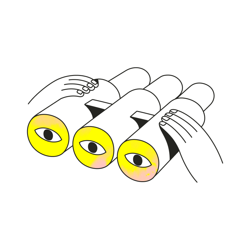 Illustration of eyes looking through binoculars