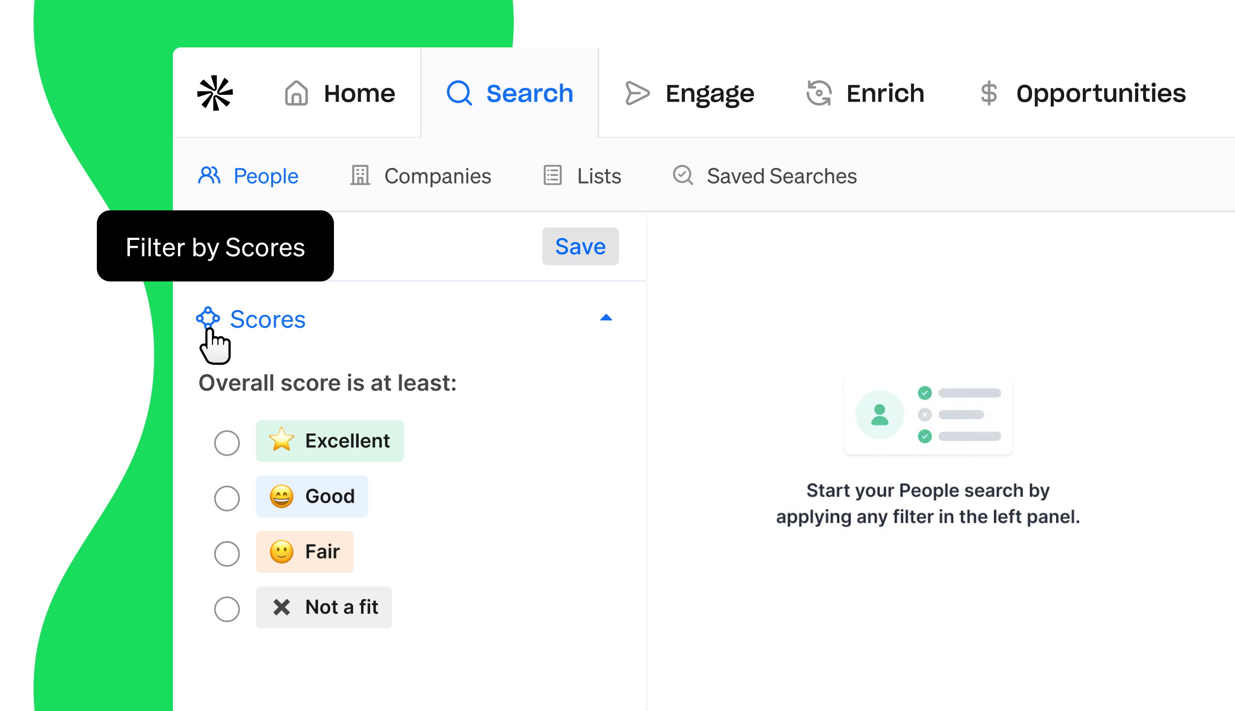 Screenshot of Apollo's real-time lead scoring interface in search results