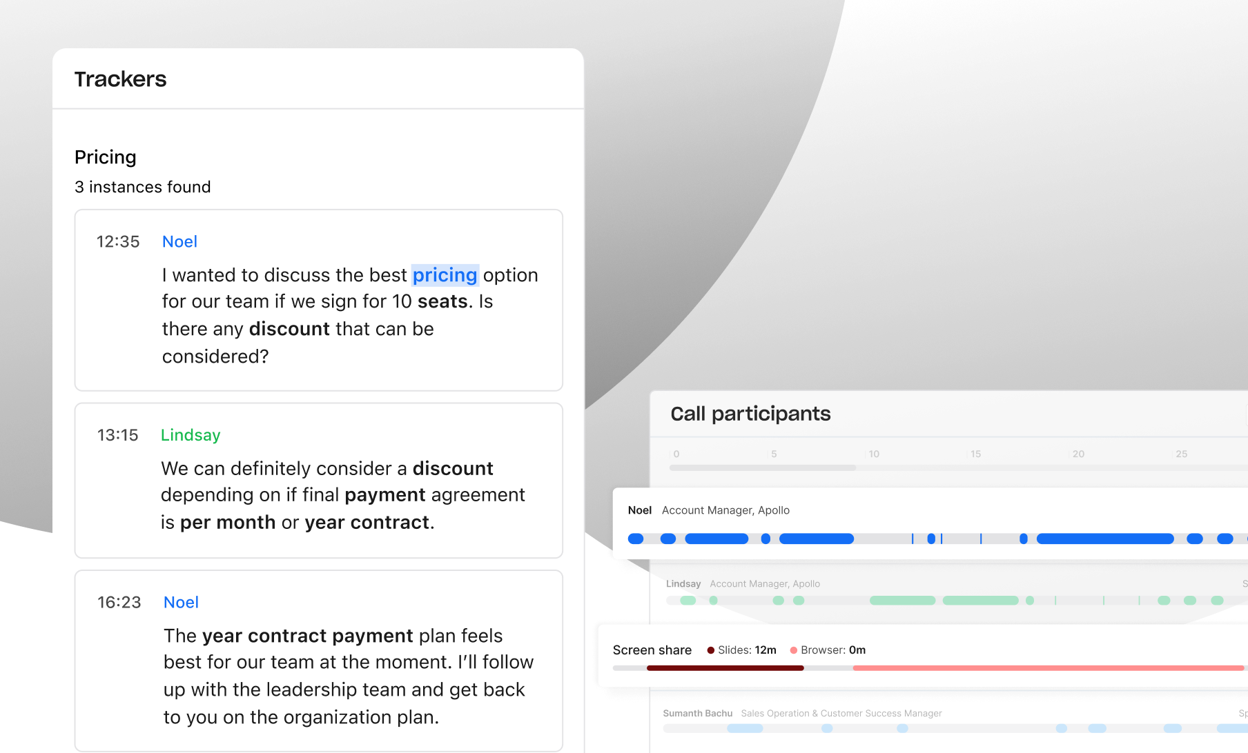 Screenshot showing Conversation keyword tracking