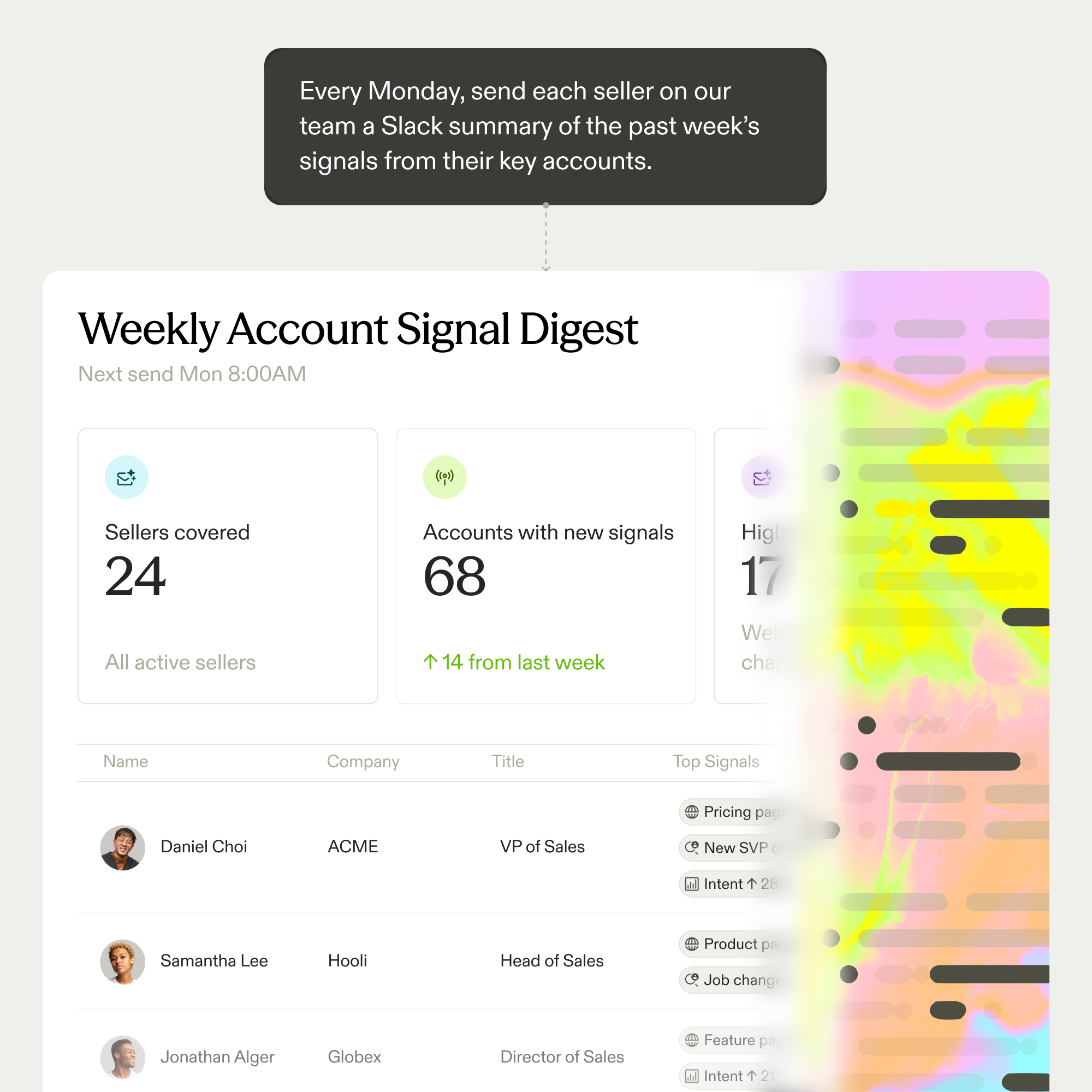 A weekly account signal digest built in Builder Studio