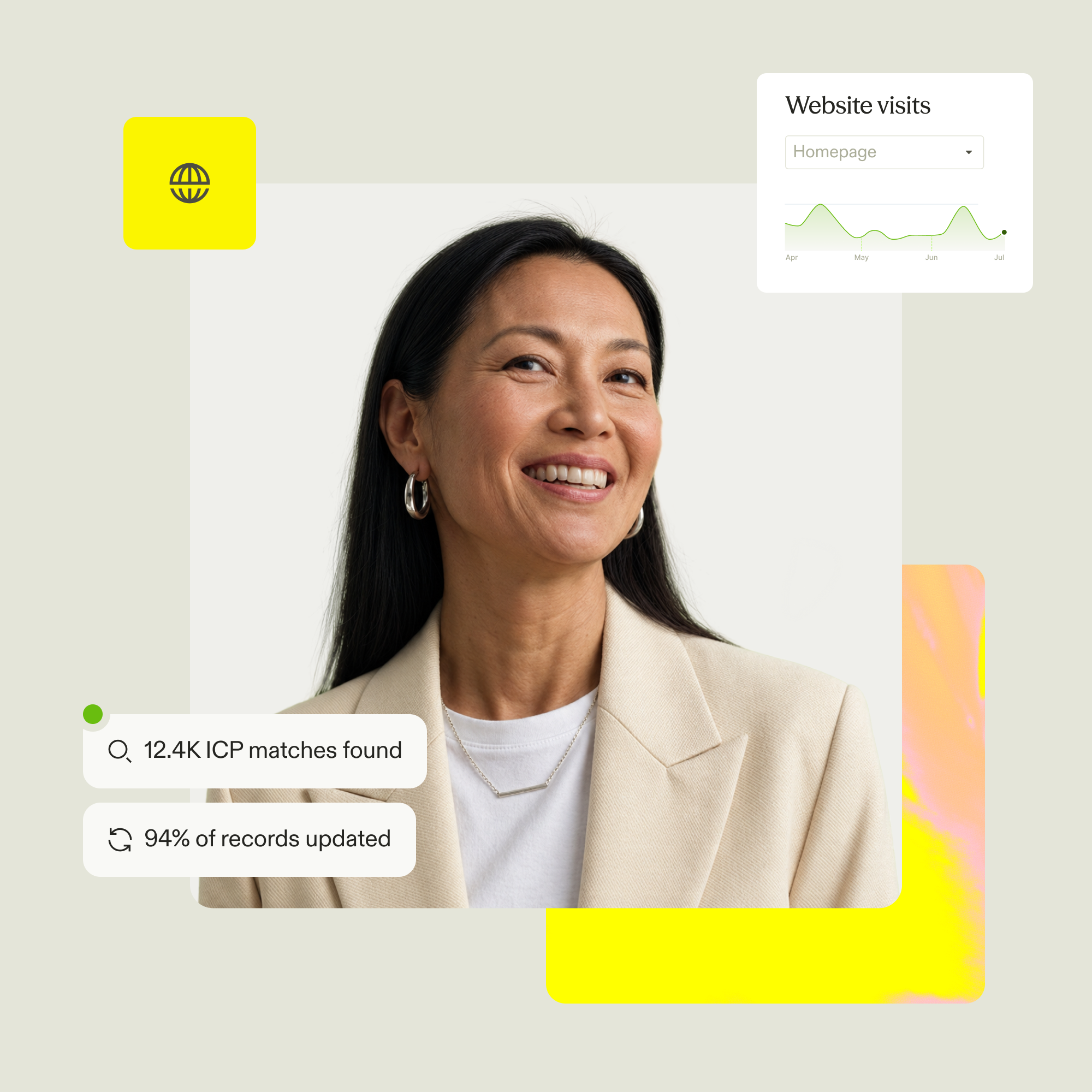 A marketer using Apollo to monitor website visits, ICP matches, and record updates