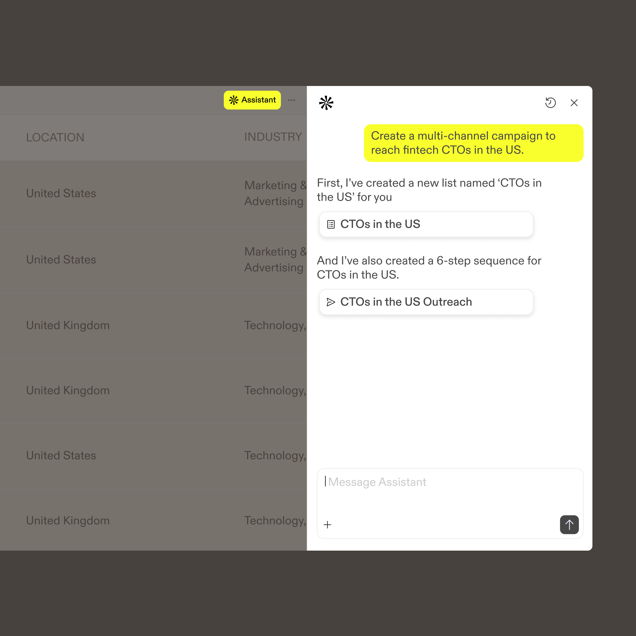 Apollo.io outbound engine interface showing contact search and email sequence workflow